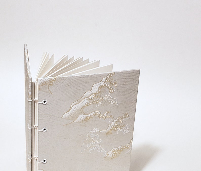 Japanese Gold Waves In White Writing Journal Japanese Notebook Japanese Drawing Sketchbook Hand Bound Journal Japanese Waves Journal - 