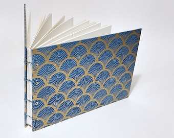 blue with gold scallops wedding guest book - blue wedding guestbook - gold wedding decor - art deco wedding - hand bound guest book