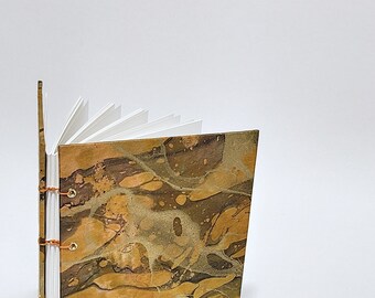 orange, pink, purple, black, and gold marbled journal - marbled notebook - coptic bound journal - hand bound notebook - handmade sketchbook
