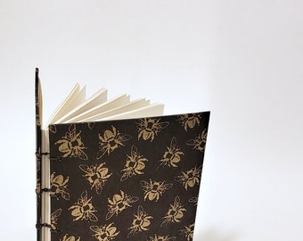 honeybee journal - honeybee notebook - bee journal - bee notebook - gold and black bee journal - gold bee journal - black notebook