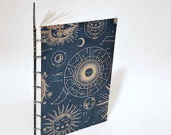 celestial bodies journal in blue and gold - astrology notebook - lunar journal - night sky - witch notebook - witchcraft book - spellbook