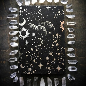 sun and moon journal - black journal - celestial journal - lunar journal - celestial gift - witch notebook - witchcraft book - spellbook