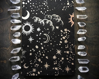 sun and moon journal - black journal - celestial journal - lunar journal - celestial gift - witch notebook - witchcraft book - spellbook