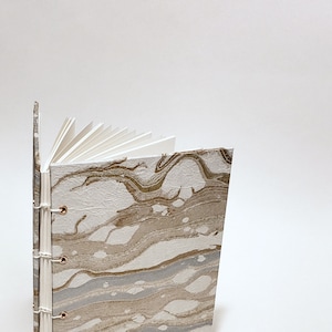 white, gold, silver, and copper marbled journal - metallic notebook - coptic bound journal - hand bound notebook - marbled sketchbook