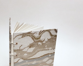 white, gold, silver, and copper marbled journal - metallic notebook - coptic bound journal - hand bound notebook - marbled sketchbook