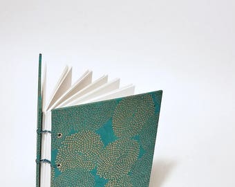 teal with gold mums coptic bound writing journal - blue journal notebook - cute drawing sketchbook - dot grid journal - graph paper book