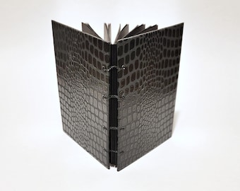 BLACK PAGE black faux leather journal - black notebook - textured journal - crocodile journal - handmade book - black minimalist journal