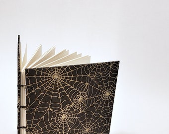 spiderweb journal in black and gold - grimoire journal - book of spells - magick sketchbook - Halloween notebook - witchcraft journal