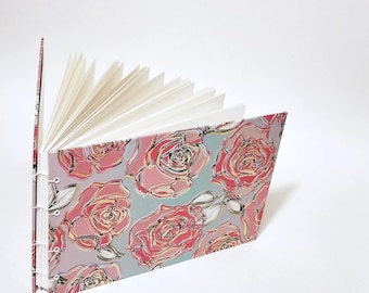 modern roses coptic bound wedding guest book - roses blank wedding guestbook - small wedding guest book - blue and pink wedding guest book
