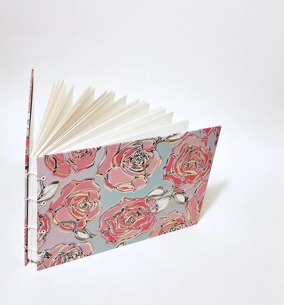 modern roses coptic bound wedding guest book roses blank etsy blank wedding guest book