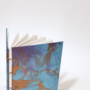 blue, purple, and copper marbled journal - marbled notebook - coptic bound journal - hand bound notebook - hand marbled sketchbook