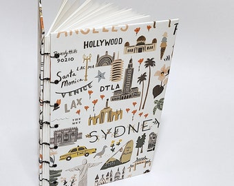 travel journal - Bon Voyage notebook - vacation sketchbook - coptic bound journal - lay flat notebook - travel sketchbook - vacation planner