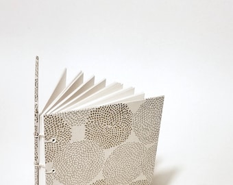 cream with gold mums coptic bound writing journal - dot grid notebook - cute sketchbook - hand bound journal - bullet journal notebook