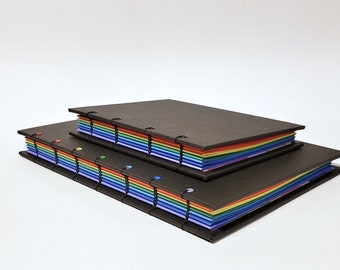 rainbow coptic bound writing journal - rainbow notebook - rainbow page sketchbook - LGBTQIA+ journal - queer notebook - gay pride journal