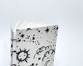 sun and moon journal in cream and black - celestial journal - lunar journal - celestial gift - witch notebook - witchcraft book - spellbook
