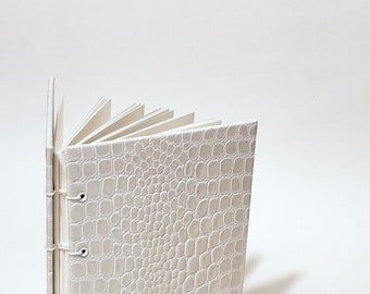 white faux leather journal - all white notebook - textured journal - crocodile journal - handmade book - white minimalist journal - bespoke