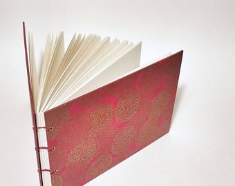 pink with gold mums wedding guest book - pink and gold wedding guestbook - small pink wedding guest book - hand bound wedding guest book