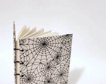 spiderweb journal in cream and black - grimoire journal - book of spells - magick sketchbook - Halloween notebook - witchcraft journal