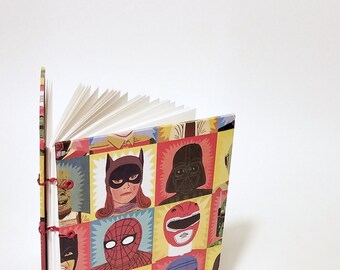 superheroes and villains journal - comics notebook - retro comic book sketchbook - cartoon character journal - handmade notebook - cool book