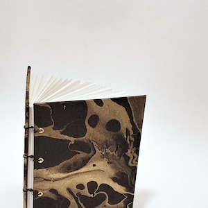 black and gold marbled journal - black notebook - marbled sketchbook - coptic bound journal - hand bound notebook - handmade sketchbook