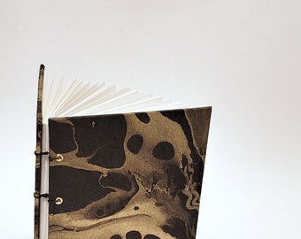 black and gold marbled journal - black notebook - marbled sketchbook - coptic bound journal - hand bound notebook - handmade sketchbook