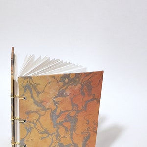 yellow, orange, and silver marbled journal - bright marbled notebook - coptic bound journal - hand bound notebook - handmade sketchbook