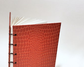 red faux leather journal - red notebook - textured journal - crocodile journal - handmade book - black minimalist journal - bespoke journal