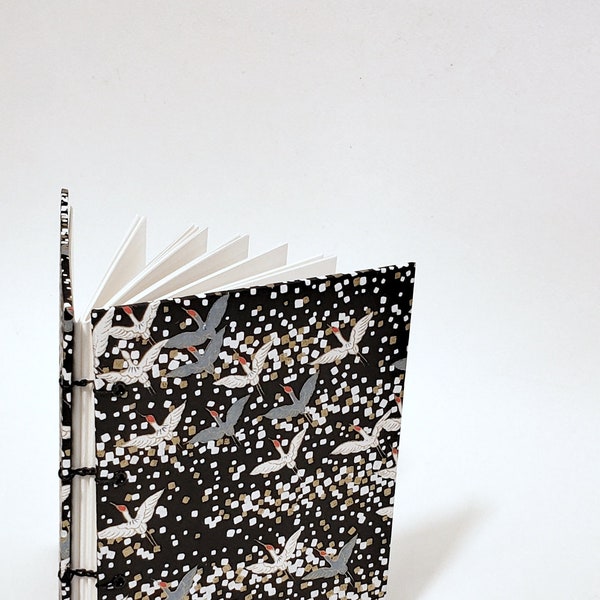 Japanese black cranes journal - washi paper notebook - cute drawing sketchbook - hand bound journal - Japanese journal - bird journal