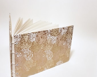 gold roses coptic bound wedding guest book - blank wedding guestbook - small wedding guest book - hand bound wedding - lined guest book
