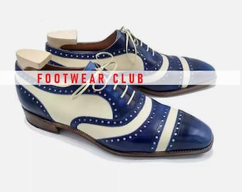 Handmade Blue & White Leather Lace-up Formal Dress Shoes for Men - Etsy