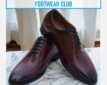 Scarpe Oxford in pelle bordeaux fatte a mano: scarpe da lavoro Goodyear Welted