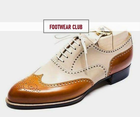 Two-Tone Brown Leather and Cream Canvas Oxford Shoes Paul Parkman Brown & Beige Dual Tone Oxfords (ID#224BJ57  main image 3