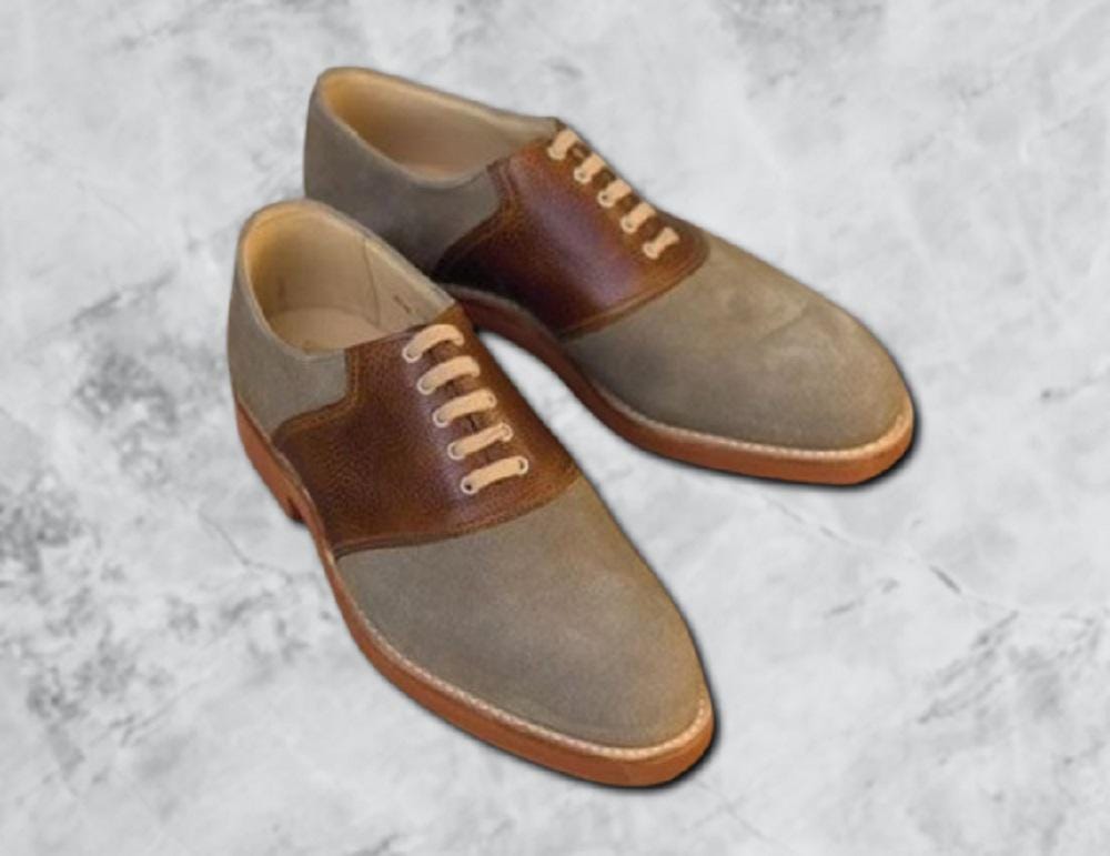 Elegant Two Toned Brown Leather & Suede Oxford Shoes Handmade Two-tone Oxford Shoes: Dark Brown Suede & Leather  main image 3