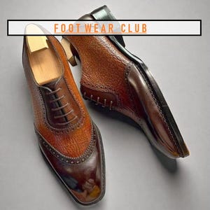 Handmade Men’s Brown Wingtip Oxford Shoes | Handmade Italian Leather Lace-Up Dress Shoes | Bespoke Formal Brogues for Him | Wedding, Office