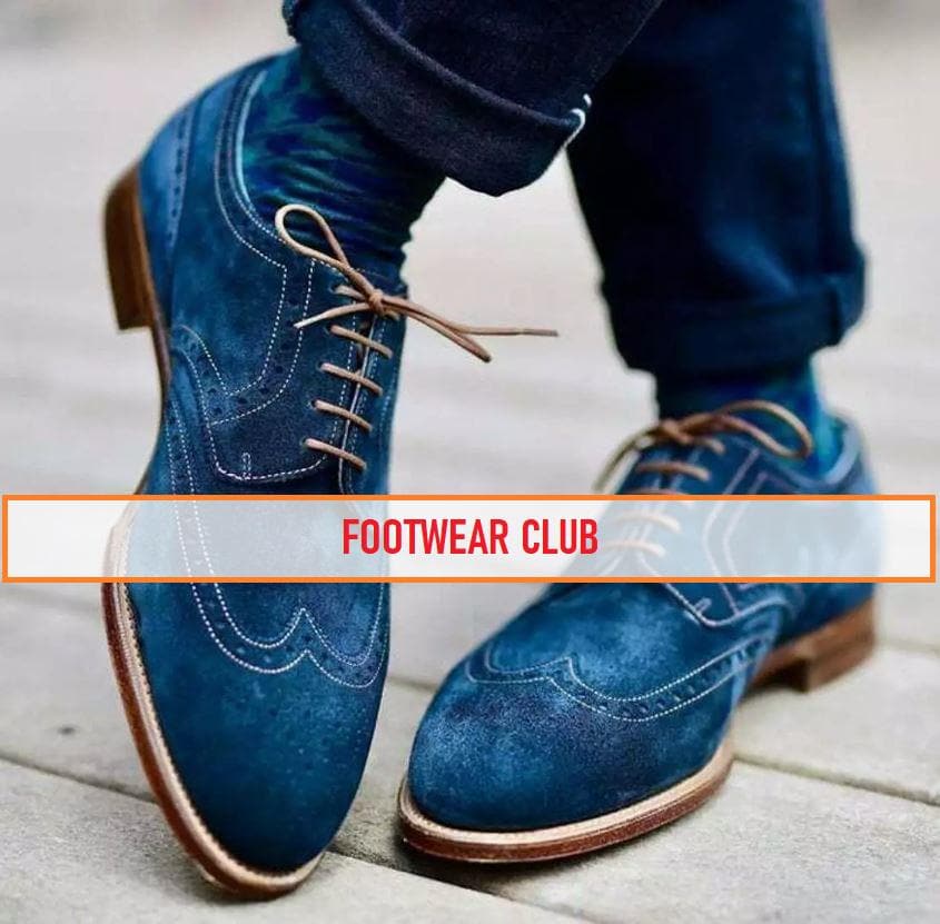 Bespoke Handmade Blue Suede Leather Brogue Formal Lace up  display picture 1