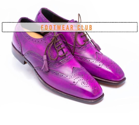 Handmade Purple Leather Wingtip Brogue Dress Shoes: Men's Formal Lace-Up