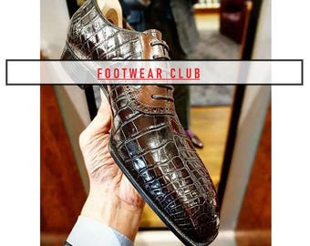 Handgefertigte Herren Braun Leder Oxford Schuhe | Krokodilmuster-Kleidschuhe | Formelle Lederstiefel | Hochzeitsschuhe | Bürobedarf