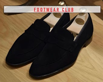 Handmade Black Suede Penny Loafers: Stylish Leather Slip-On Shoes
