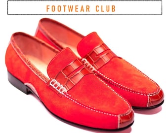 Handmade Red Suede Leather Loafers: Slip-On Moccasin Dress Shoes