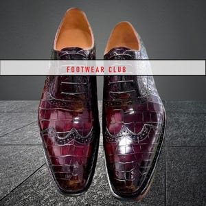 Handmade Men’s Maroon Crocodile Texture Leather Oxford Shoes | Man made Alligator Print Formal Lace-Up Dress Shoes | Bespoke Gift for Him