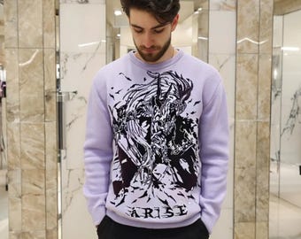 Handmade Anime Solo Leveling Knitted Sweater | Anime Sweater | SL Embroidered Sweater | Solo Leveling Gothic Y2K Streetwear | Unique Gift