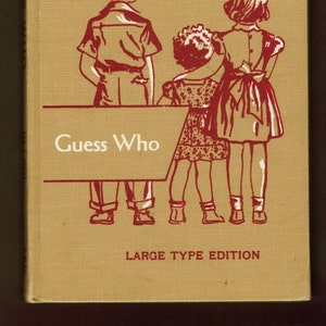 1951 Gissa vem STOR TYPSKORT UTGÅVA för synskadade blinda sällsynt version Dick och Jane Jr grundbok