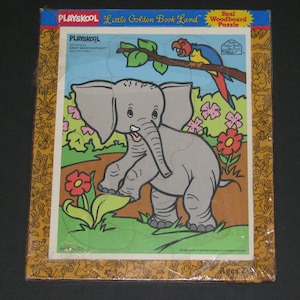 1988 Playskool Saggy Baggy Elephant Vintage Rahmen Puzzle (9 Teile) Alter 2-5 Holzpuzzle Made in USA NIB mint unbenutzt NEU in Box
