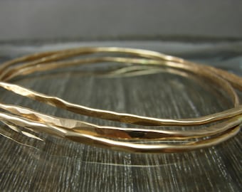 Three 14K Gold-Filled Hammered Organic Triangle Stacking Bangles