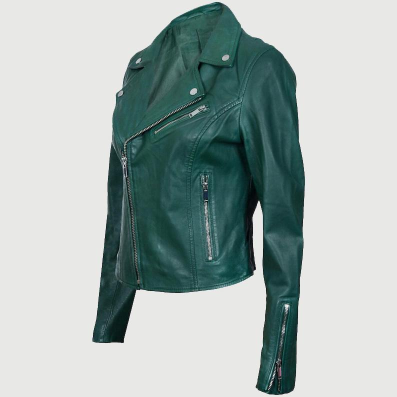 ジャケット A FERRETTI Woman Jacket Green 05226625 389 Women's Green Leather Jacket – 100% Genuine Lambskin Fashion