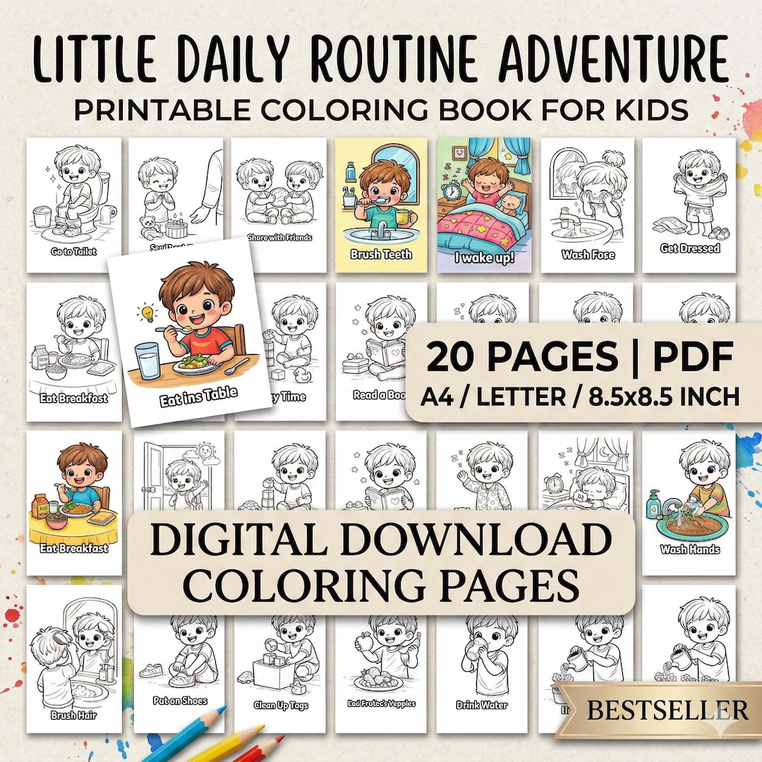 Daily Routine Coloring Pages for Kids, Preschool Morning Activity (PDF ...