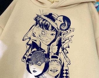 Horror Creepy Girl Manga Hoodie: Tomie Anime Horror Shirt, Japanese Dark Anime T-Shirt, Retro Girl Shirt, Gothic Manga Horror Unisex Hoodie