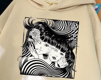 90s Anime Manga Creepy Girl Hoodie: Tomie Anime Horror Shirt, Japanese Dark Anime Tshirt, Girl Eyes Shirt, Gothic Manga Horror Unisex Hoodie