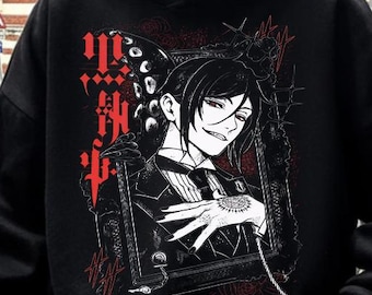 Unisex Black Butler Anime Hoodie, Ciel Phantomhive & Sebastian Shirt, Toboso Yana, Japanese Anime Graphic Tee Kuroshitsuji Manga Gift Hoodie