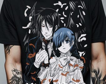 Unisex Black Butler Anime Shirt, Ciel Phantomhive & Sebastian Shirt, Toboso Yana, Japanese Anime Graphic Tee Kuroshitsuji Manga Gift T-Shirt